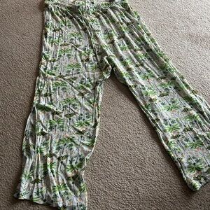 Old Navy Green and White Palm Print Wide Leg Pants